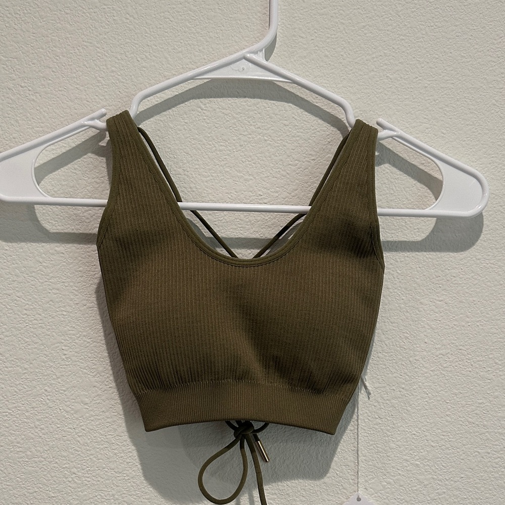 Bo + Tee Olive Green Ribbed Crop Top